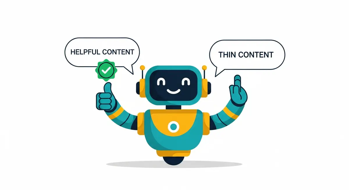 Google search algorithm update notification with a helpful content checkmark and small business website