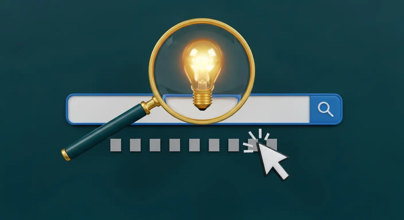 Golden answer card in a spotlight hovering above dimmed search results showing zero-click search